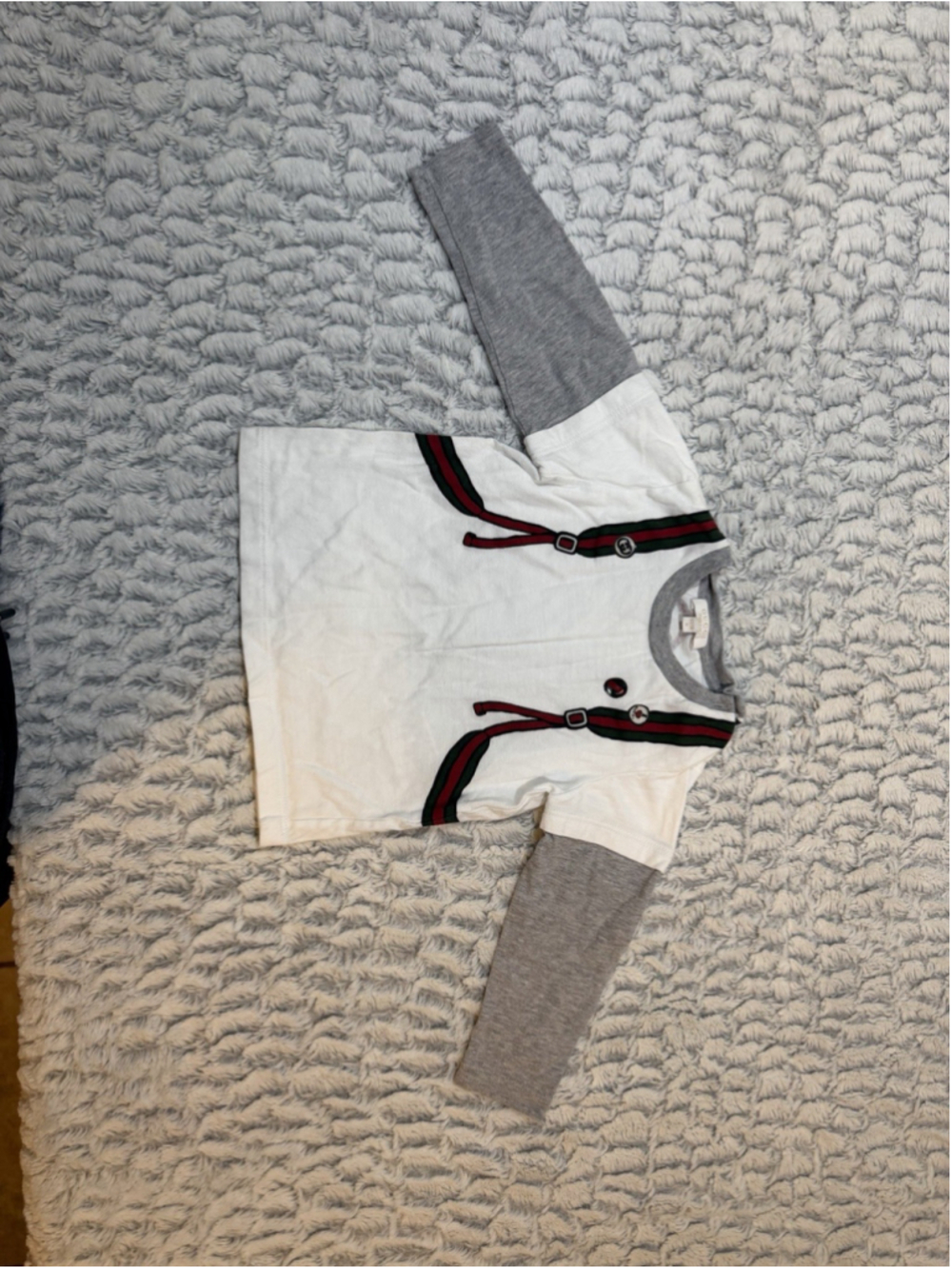 Gucci Baby 12/18M White/Gray Striped Cotton Long Sleeve Crew Tee Bee